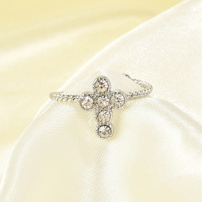 304 Stainless Steel Crystal Rhinestone Cuff Rings for Women LS-RJEW-G338-03P-1