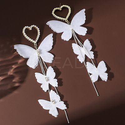 Heart with Butterfly Alloy Cloth Dangle Stud Earrings FS-WG4EAFC-01-1