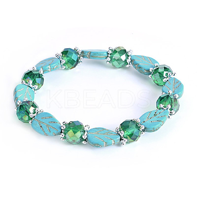 Vintage Leaf Synthetic Turquoise Beaded Bracelets for Women FL7669-6-1