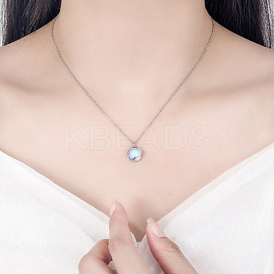 Flat Round with Antler Shape Brass Natural Moonstone Pendant Necklaces for Women WG9EF84-05-1