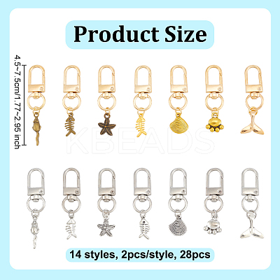 28Pcs 14 Styles Alloy Zipper Puller HJEW-OC00060-1