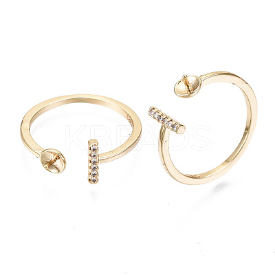 Brass Micro Clear Cubic Zirconia Cuff Finger Rings Setting X-KK-T056-52G-NF-1