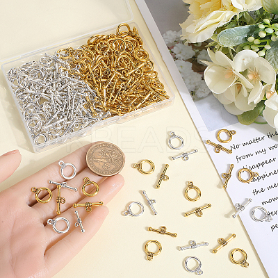 140Pcs 2 Colors Tibetan Style Alloy Toggle Clasps FIND-SP0001-22-1