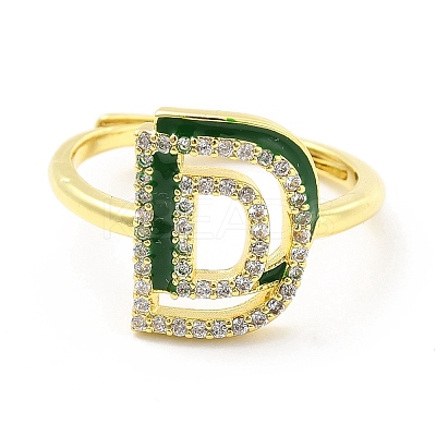 Mixed Color Enamel Initial Letter Adjustable Ring with Clear Cubic Zirconia RJEW-P045-01G-D-1