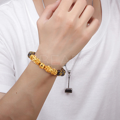 8Pcs 8 Styles Resin Imitation Gemstone & Alloy Pixiu Beaded Stretch Bracelets Set BJEW-AN0001-41-1