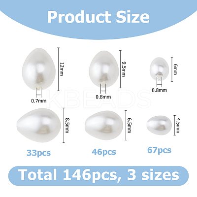 3 Strands 3 Styles Pearlized Glass Pearl Teardrop Bead Strands GLAA-HS0001-11-1