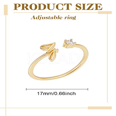 1Pc Letter Brass Rhinestone Open Cuff Rings for Women AJEW-LP0004-47Z-G-1