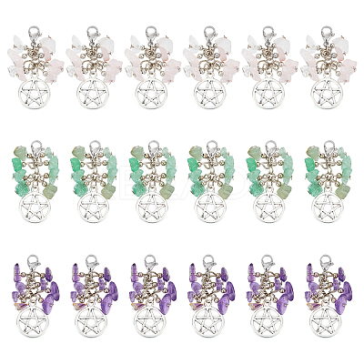 18Pcs 3 Style Natural Mixed Gemstone Chips Pendants HJEW-FH0001-09-1