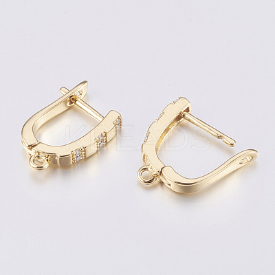 Brass Micro Pave Cubic Zirconia Hoop Earring Findings with Latch Back Closure ZIRC-K075-26G-1