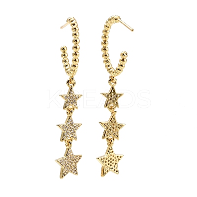 C-Shape with Stars Cubic Zirconia Dangle Stud Earrings EJEW-E167-10G-1
