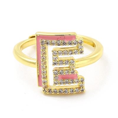 Mixed Color Enamel Initial Letter Adjustable Ring with Clear Cubic Zirconia RJEW-P045-01G-E-1