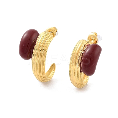 Ion Plating(IP) Oval 304 Stainless Steel Enamel Stud Earrings EJEW-P258-02G-1