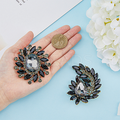 2Pcs 2 Style Rhinestone Flower & Wing Brooch Pin JEWB-HY0001-09A-1