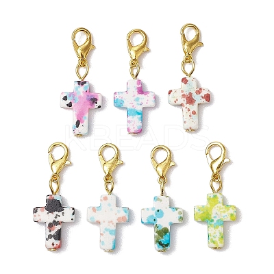Synthetic Turquoise Cross Pendant Decorations HJEW-JM02570-1