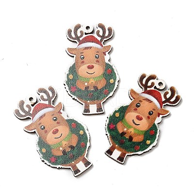 Single Face Christmas Printed Wood Big Pendants WOOD-D025-34-1