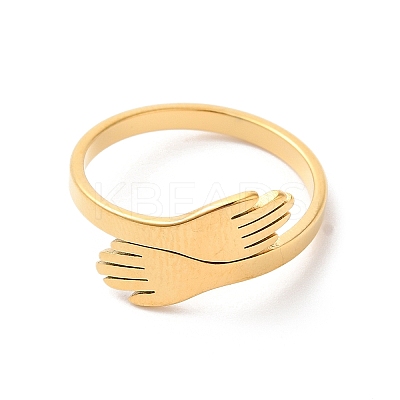 Ion Plating(IP) 304 Stainless Steel Hand Hug Cuff Ring for Women RJEW-K245-34G-1