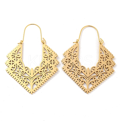 304 Stainless Steel Hollow Rhombus Hoop Earrings EJEW-P248-05G-1