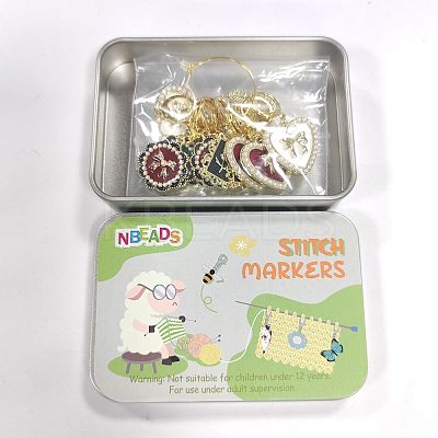 Alloy Enamel Heart/Rectangle/Flower Pendant Locking Stitch Markers HJEW-AB00024-1