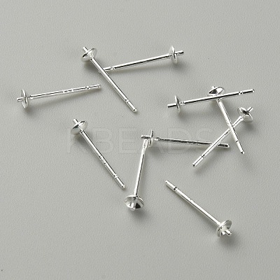 Brass Pearl Cup Stud Earring Findings STER-WH0013-02-1