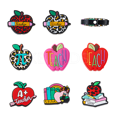 16Pcs 8 Styles Teachers' Day Apple Silicone Focal Beads SIL-DC0001-59-1