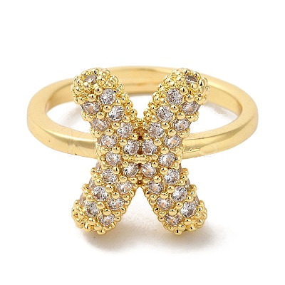 Rack Plating Letter Brass Micro Pave Clear Cubic Zirconia Adjustable Rings for Women KK-S391-03G-X-1