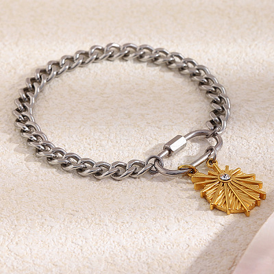 Duo Tone 304 Stainless Steel Shell Shape Charm Bracelets for Women WG49D03-01-1