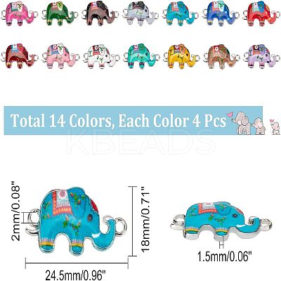 56Pcs 14 Colors Zinc Alloy with Enamel Elephant Connector Charms FIND-CA0005-18-1