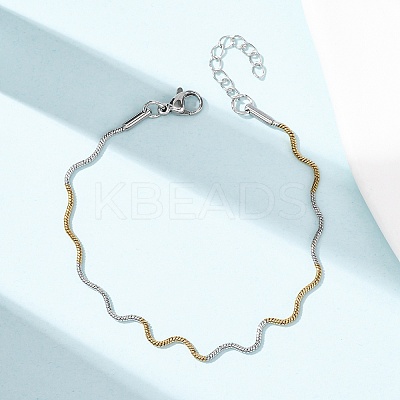 304 Stainless Steel Wave Shape Snake Chains Bracelets for Women BJEW-G780-03GP-1