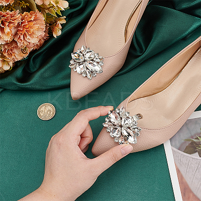 1 Pair Flower Alloy Glass Rhinestone Shoe Decorations FIND-FG0003-37-1