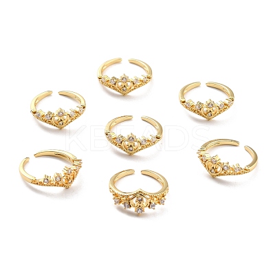 Clear Cubic Zirconia Heart Wing Open Cuff Ring for Women RJEW-C018-19G-1