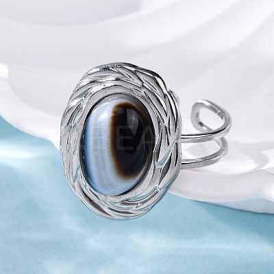 Oval Natural Banded Agate Finger Rings RJEW-M063-01P-18-1