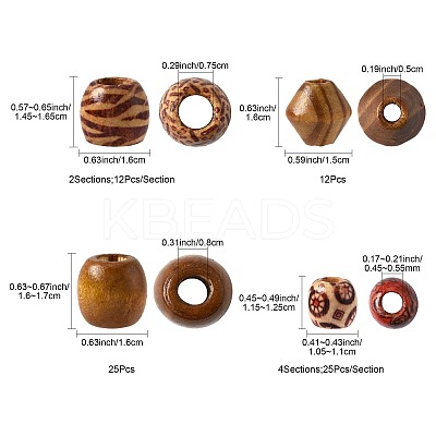 161Pcs 8 Styles Printed Natural Wood Beads WOOD-FS0001-52-1
