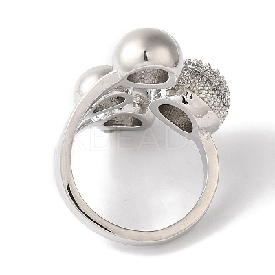 Brass Micro Pave Clear Cubic Zirconia Round Ball Open Cuff Rings for Women LS-RJEW-C098-18P-1