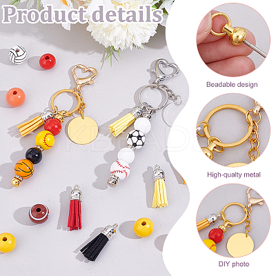 DIY Wood Sports Ball Beadable Keychain Jewelry Making Kits DIY-PH0023-91-1