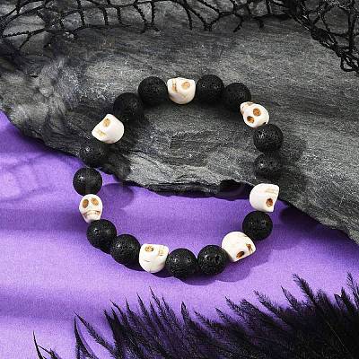 Natural Lava Rock & Synthetic Turquoise Beads Stretch Bracelets for Men BJEW-JB12131-01-1