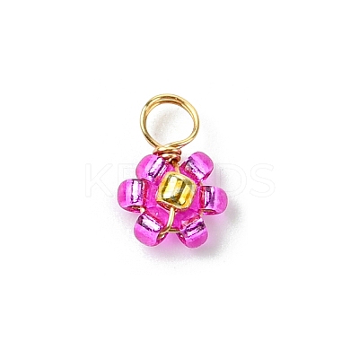 8Pcs 8 Color Flower Glass Seed Beaded Charms PALLOY-JF02004-01-1