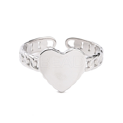 Non-Tarnish 304 Stainless Steel Heart Open Cuff Ring for Women RJEW-A005-05P-1