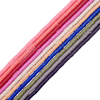 10Strand 10 Colors Flat Round Handmade Polymer Clay Beads CLAY-CJ0001-35-1