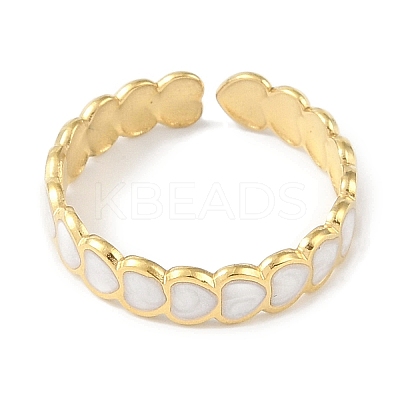 Ion Plating(IP) 304 Stainless Steel Enamel Heart Cuff Finger Rings RJEW-L107-089G-01-1
