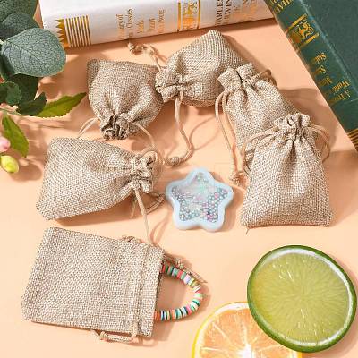 Polyester Imitation Burlap Packing Pouches Drawstring Bags X-ABAG-R005-9x7-01-1