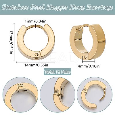 12Pairs 304 Stainless Steel Huggie Hoop Earrings EJEW-SC0001-56-1