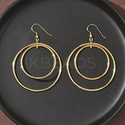 Electroplated 304 Stainless Steel Flat Round Dangle Earrings EJEW-Z129-09G-1