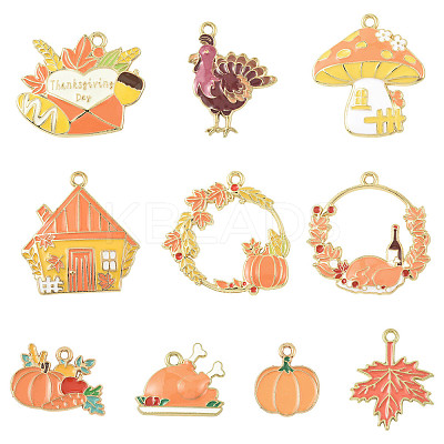 10Pcs 10 Styles Thanksgiving Day Theme Alloy Enamel Pendants ENAM-FS0003-78-1