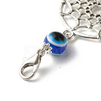 Tibetan Style Alloy Flat Round Net/Web & Feather Pendants HJEW-JM00543-01-1