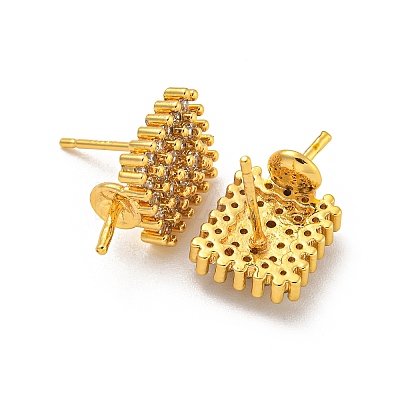 Rack Plating Brass Micro Pave Clear Cubic Zirconia Studs Earrings Finding KK-T072-15G-1