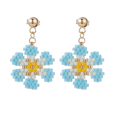 Glass Seed Braided Flower Dangle Stud Earrings EJEW-MZ00015-01-1