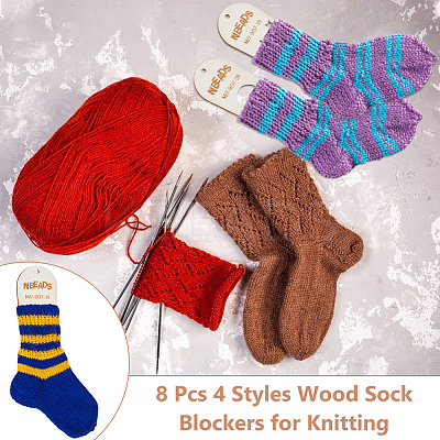 8Pcs 4 Styles Wood Sock Blockers for Knitting TOOL-NB0002-11-1