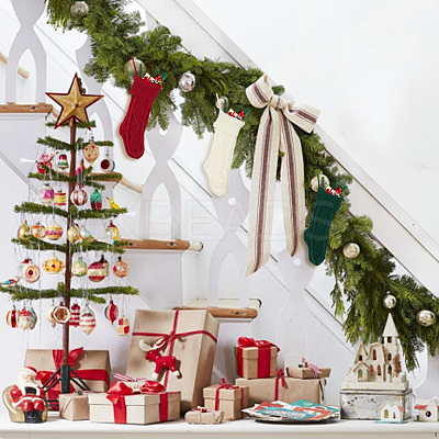 3Pcs 3 Colors Knitted Acrylic Fiber Hanging Stocking Bags AJEW-SP0004-03-1