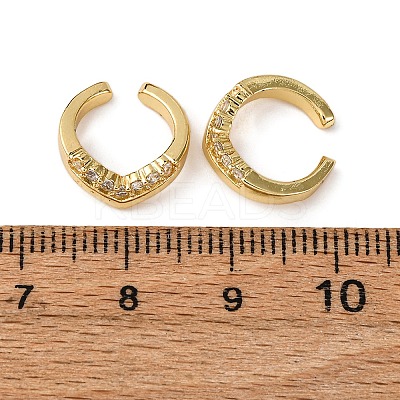 Brass Micro Pave Clear Cubic Zirconia C-Shaped Cuff Earrings EJEW-D328-09G-03-1