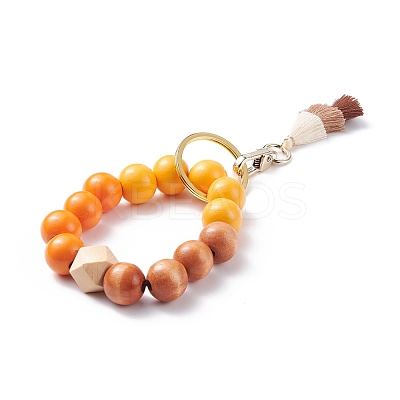 Round & Polygon Natural Wood Beads Stretch Bracelets Keychains KEYC-JKC00319-1